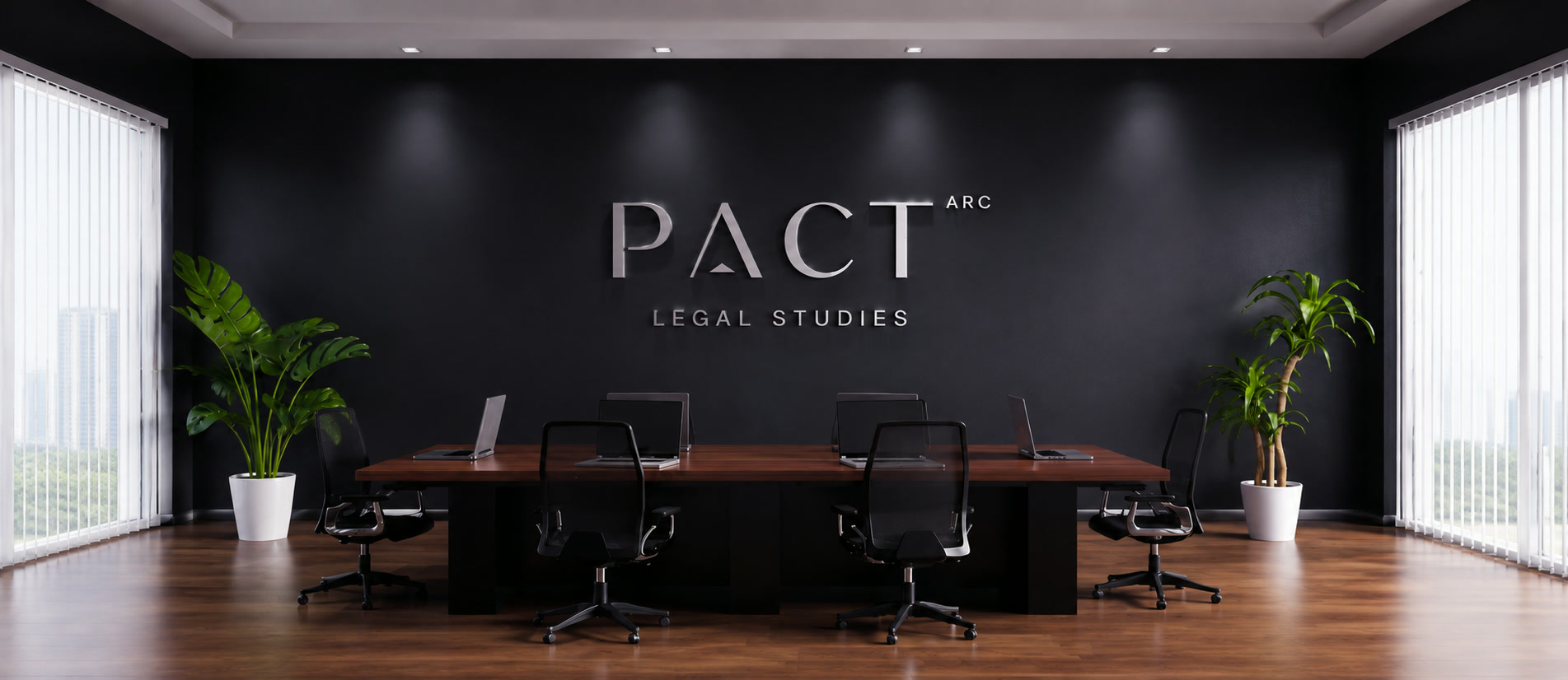 غرفة اجتماعات مؤسسية يبرز فيها شعار PACT ARC على الجدار، تعكس بيئة القرار المؤسسي